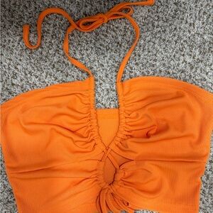 Orange Ruched Halter Top